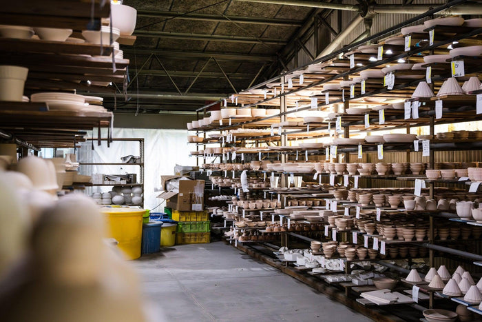 tableware clay drying in a kiln