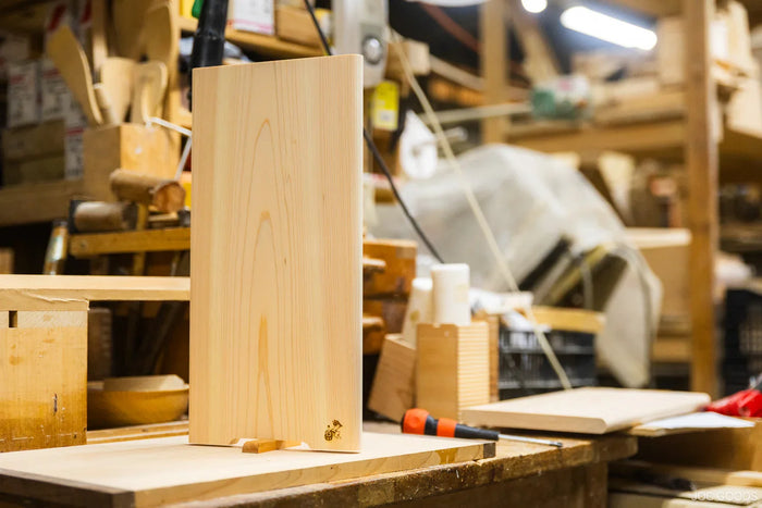 a cutting board standing straight up