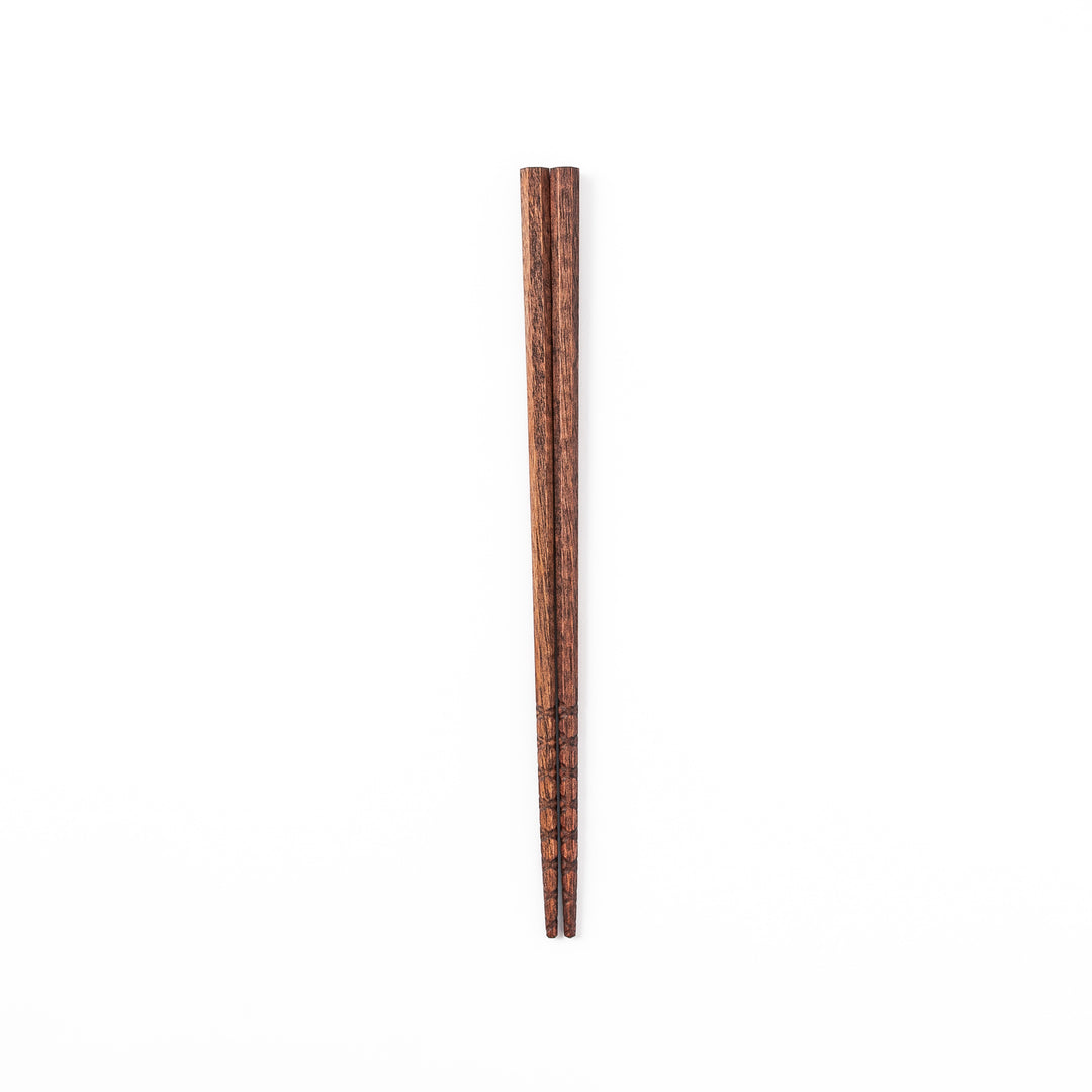 Octagonal natural wood Japanese chopsticks with a textured grip at the tips specifically designed for eating ramen noodles