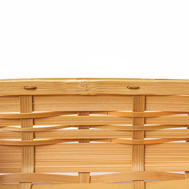 Close up of artisan Japanese Hishigi weave bamboo showing the unique flattened and woven structural detail