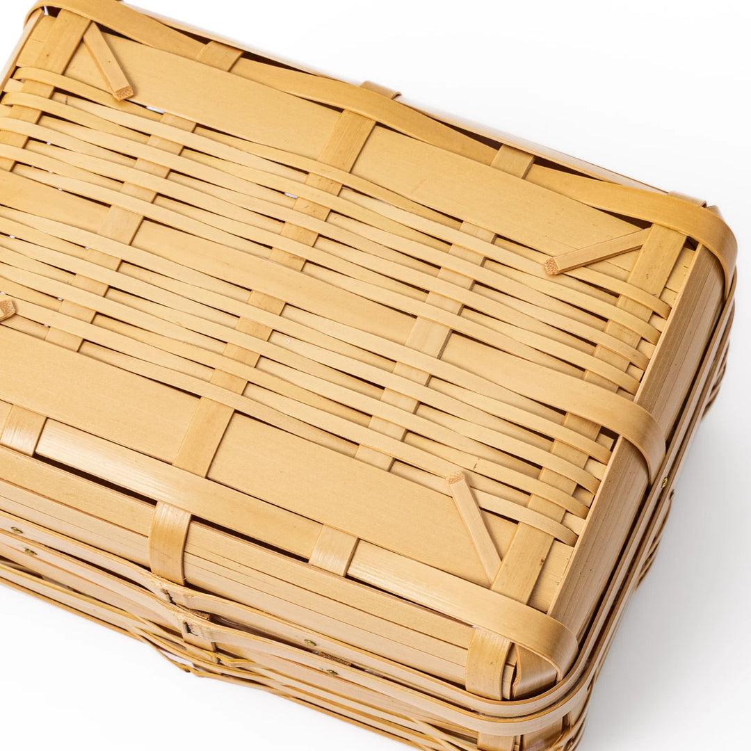 Close up of artisan Japanese Hishigi weave bamboo showing the unique flattened and woven structural detail