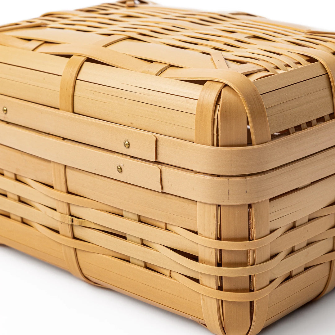 Close up of artisan Japanese Hishigi weave bamboo showing the unique flattened and woven structural detail