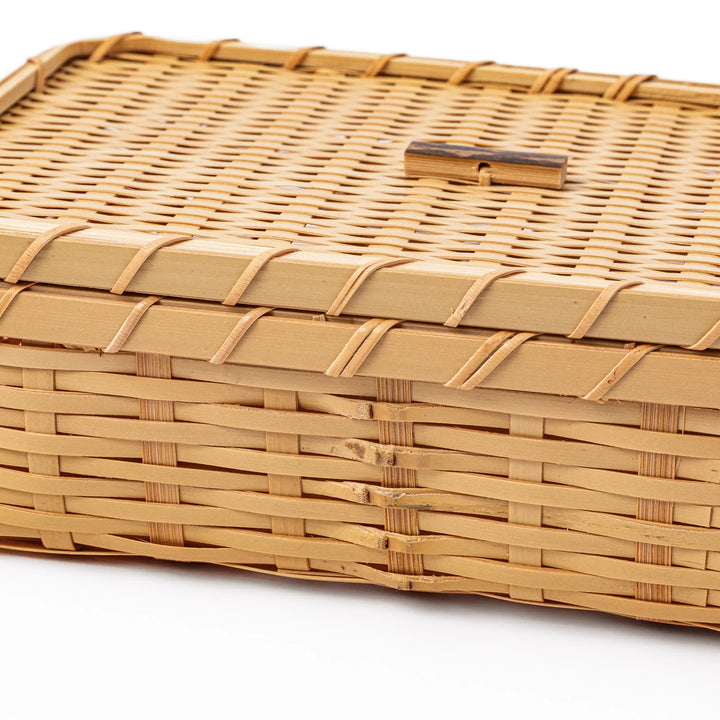 Close up of handcrafted Japanese Goza weave bamboo showing the detailed horizontal patterns and natural finish