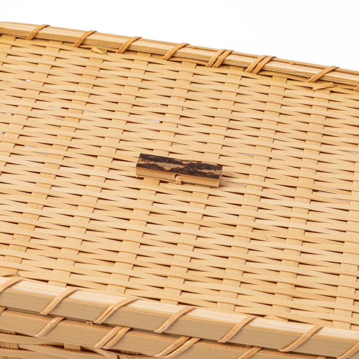 Close up of handcrafted Japanese Goza weave bamboo showing the detailed horizontal patterns and natural finish