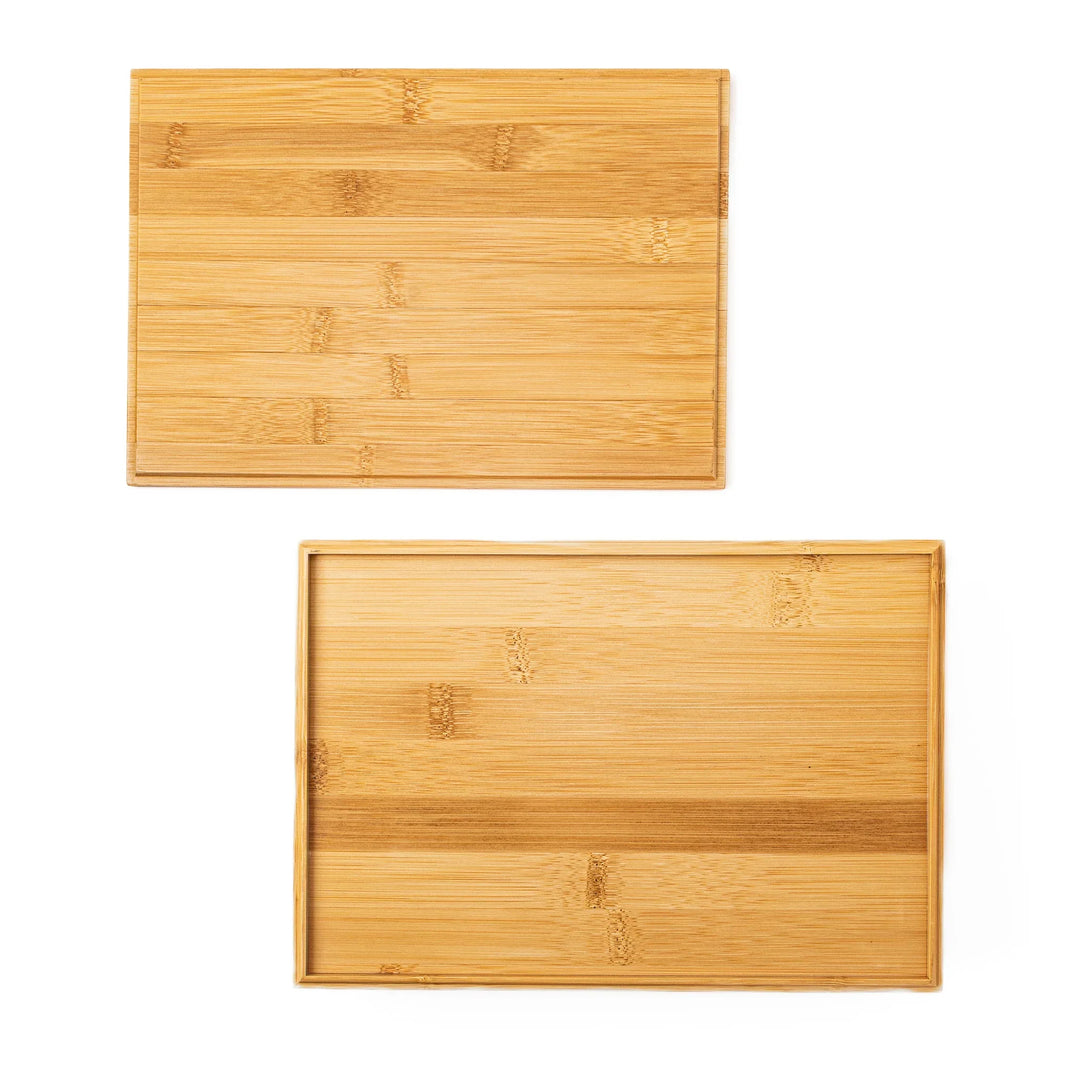 A rectangular bamboo bento box showing a smooth natural wood grain finish and a minimalist eco friendly design