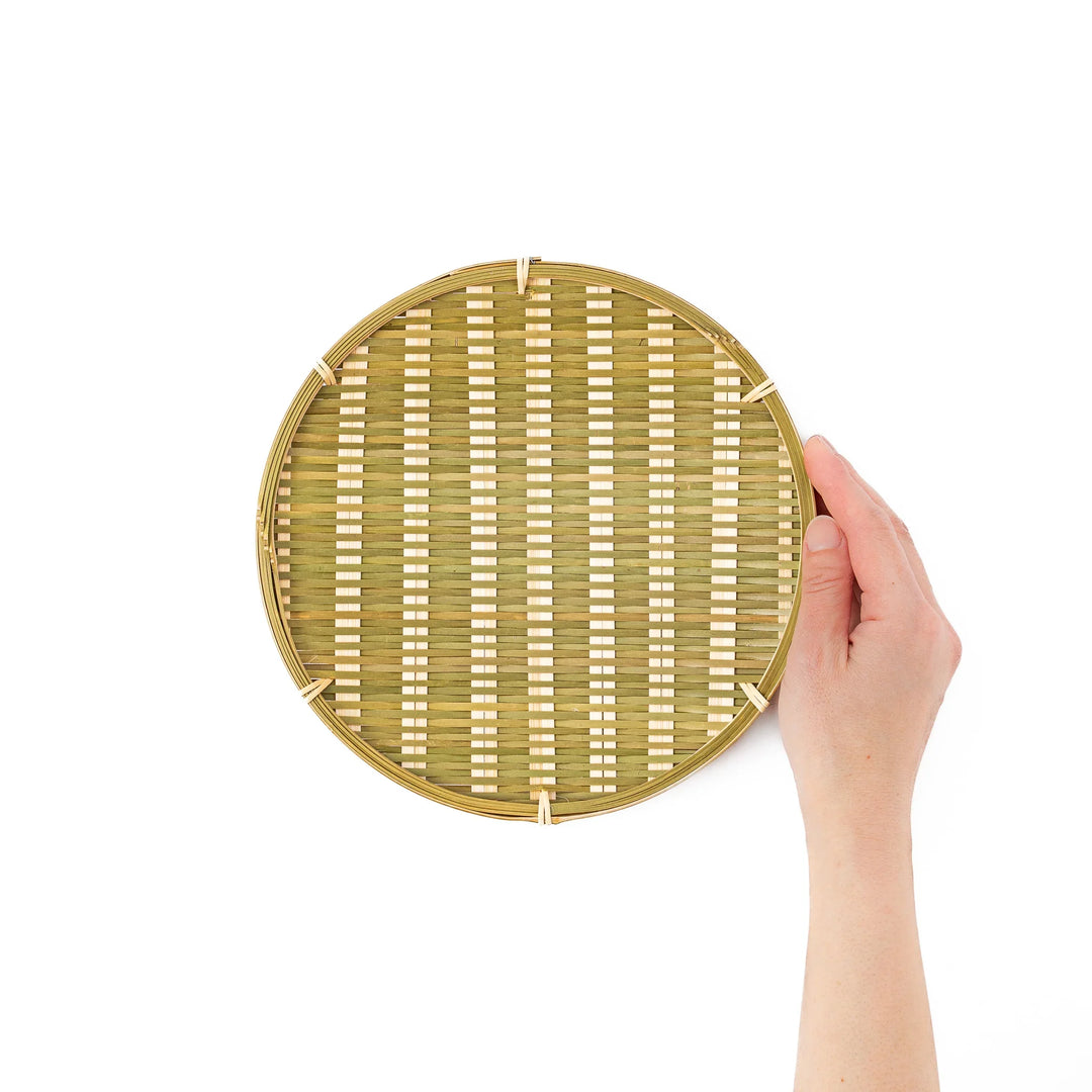 Small size traditional Japanese bamboo zaru strainer basket for elegant side dish plating and food preparation