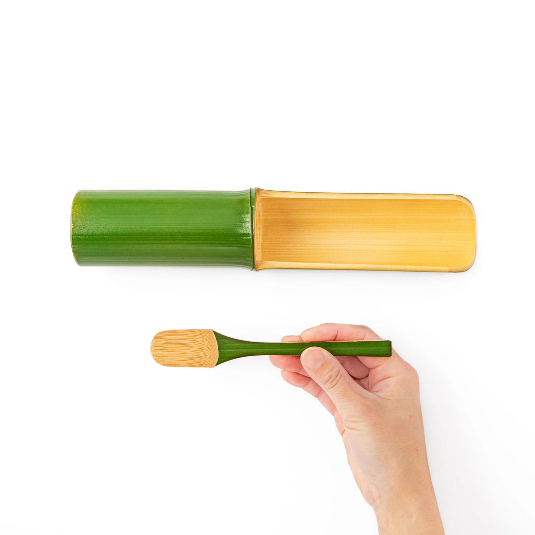 Authentic Japanese bamboo tsumire serving set with tube and spatula for making homemade hot pot fish balls and meatballs