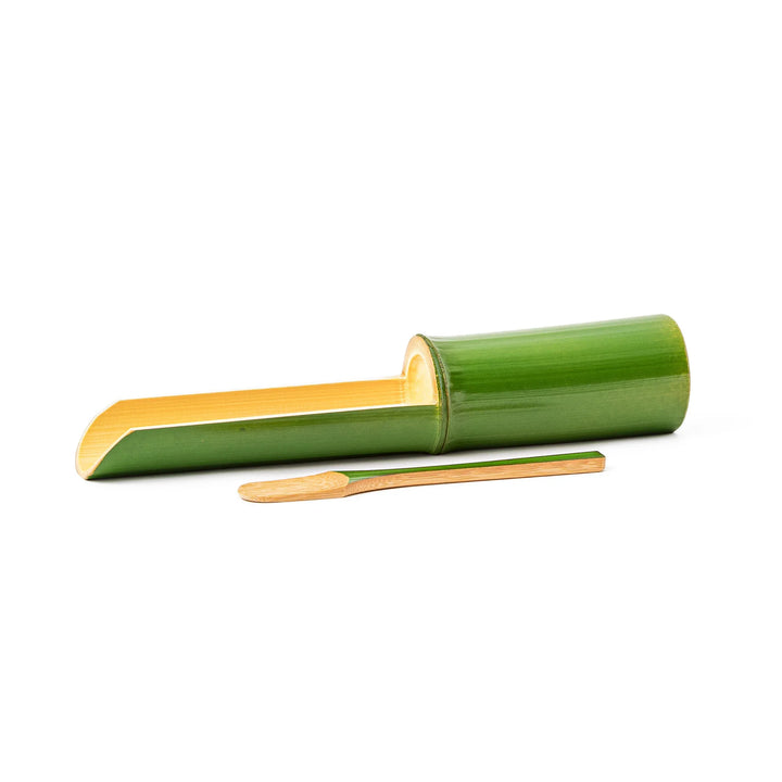 Authentic Japanese bamboo tsumire serving set with tube and spatula for making homemade hot pot fish balls and meatballs