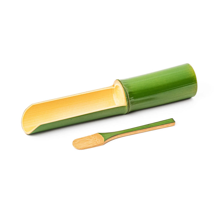 Authentic Japanese bamboo tsumire serving set with tube and spatula for making homemade hot pot fish balls and meatballs