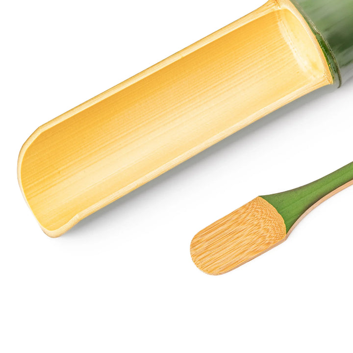 Authentic Japanese bamboo tsumire serving set with tube and spatula for making homemade hot pot fish balls and meatballs