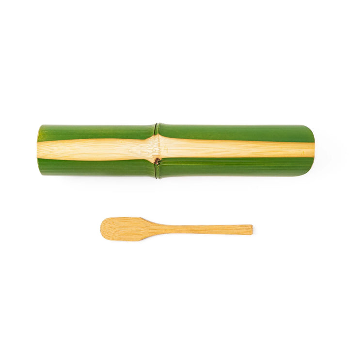 Authentic Japanese bamboo tsumire serving set with tube and spatula for making homemade hot pot fish balls and meatballs