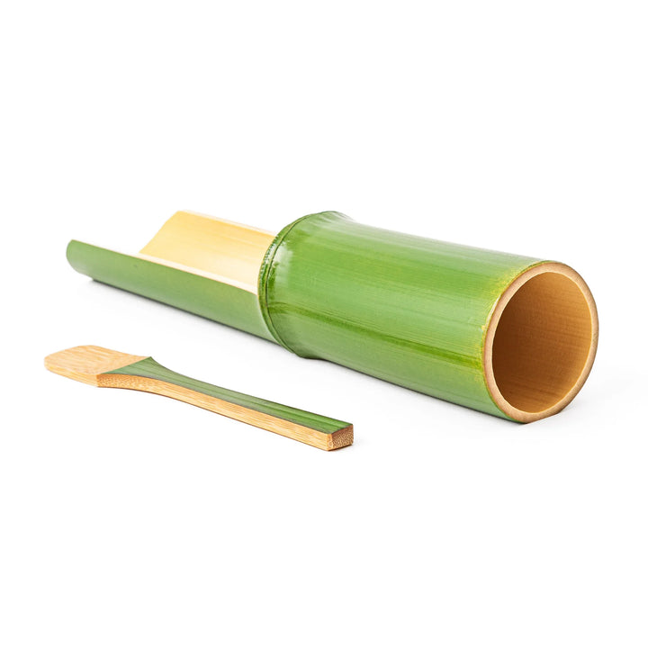 Authentic Japanese bamboo tsumire serving set with tube and spatula for making homemade hot pot fish balls and meatballs