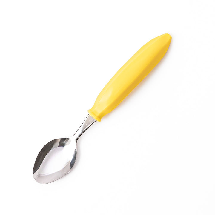Cute stainless steel banana spoon with bright yellow handle high quality kids dessert spoon for snacks and toddler food