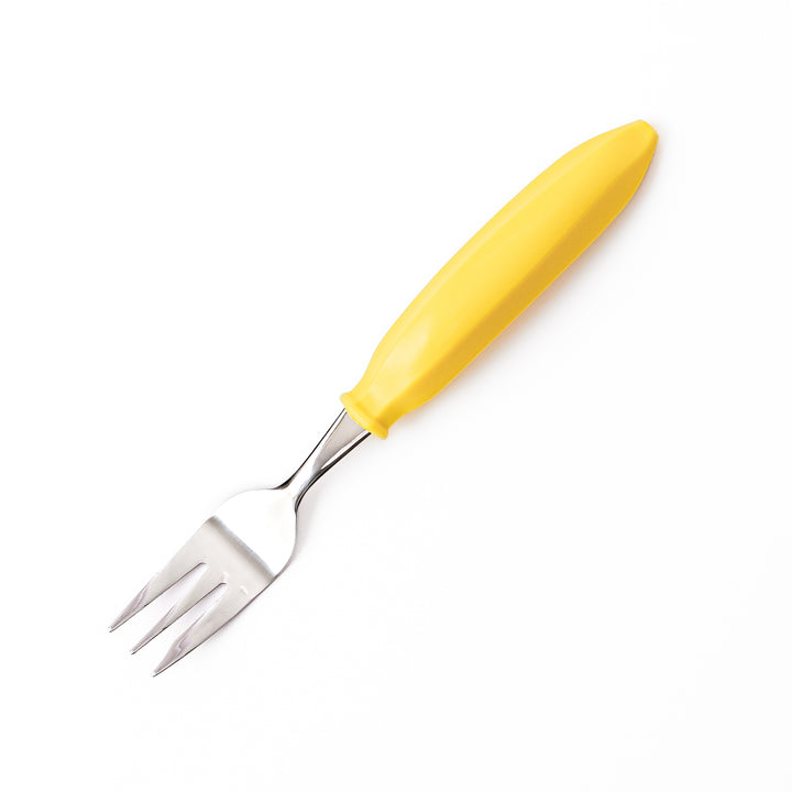 Cute stainless steel banana fork with bright yellow handle high quality kids dessert fork for fruits and toddler food