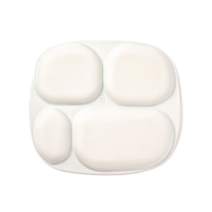 Children’s divided plate with blue and yellow birds, flowers, and notes, designed for fun, easy mealtime organization.