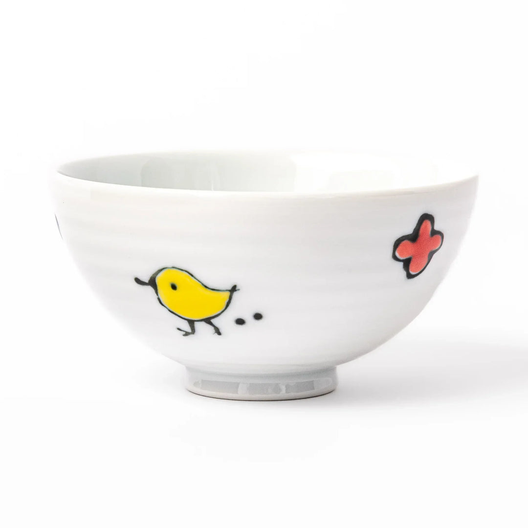 Children’s rice bowl with hand-painted blue bird and musical notes, adding cheer to everyday meals.