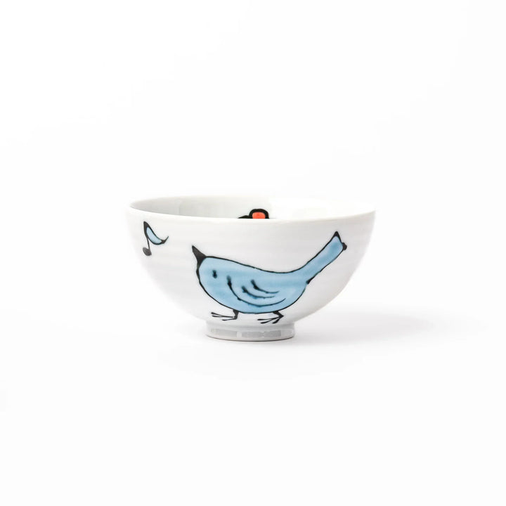 Children’s rice bowl with hand-painted blue bird and musical notes, adding cheer to everyday meals.