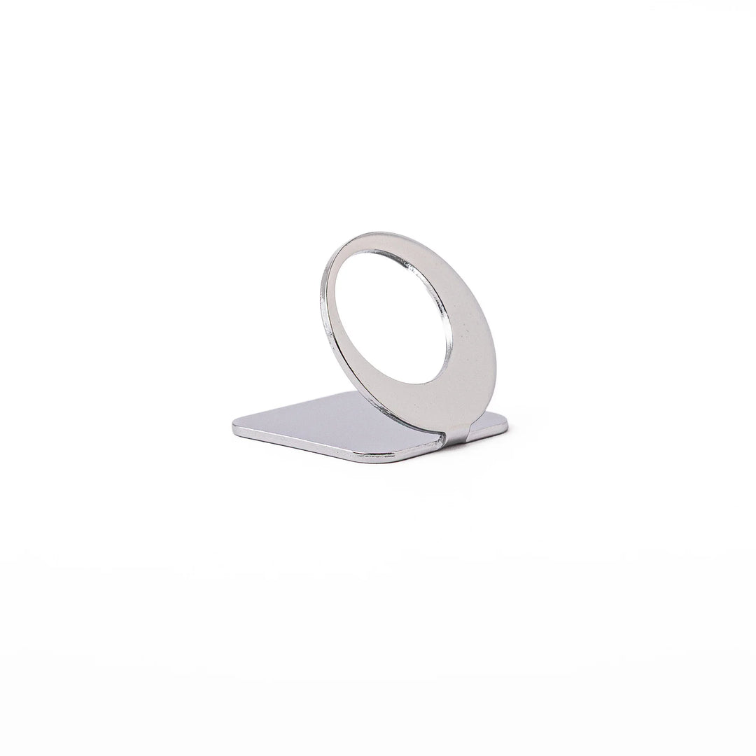 Elegant celestial silver chopstick rest showing unique curved open circle design sleek metallic hashioki holder