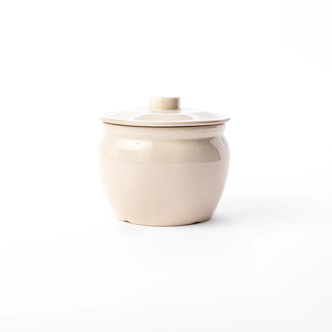 Japanese ceramic asazuke pickle jar with lid in natural glaze for fermenting and storing vegetables
