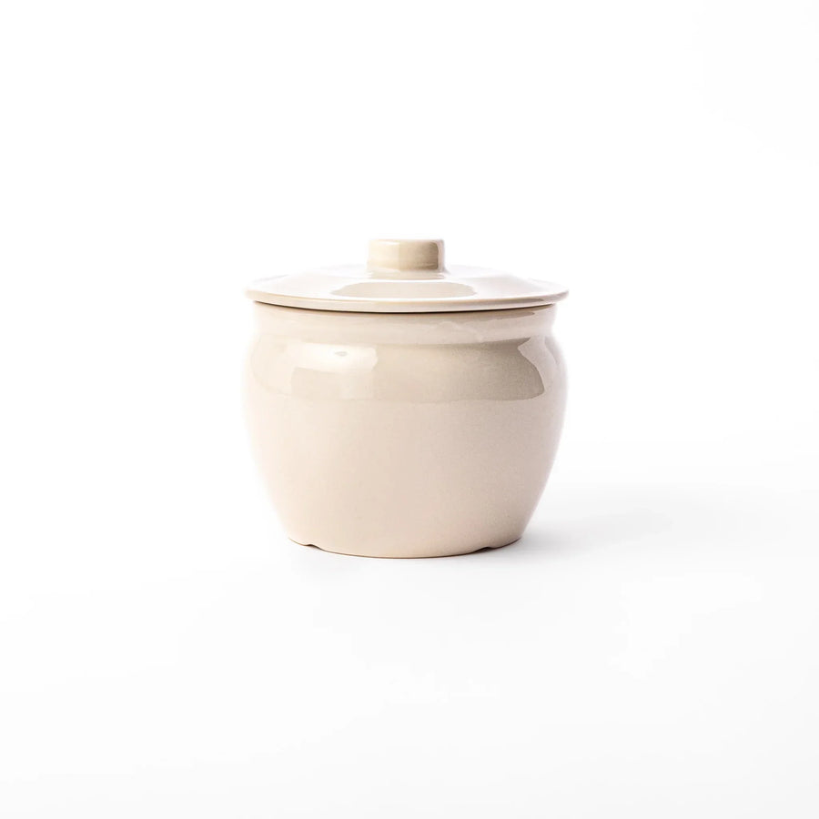 Japanese ceramic asazuke pickle jar with lid in natural glaze for fermenting and storing vegetables