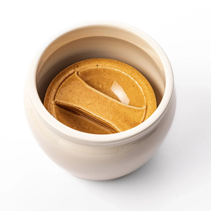 Japanese ceramic asazuke pickle jar with lid in natural glaze for fermenting and storing vegetables