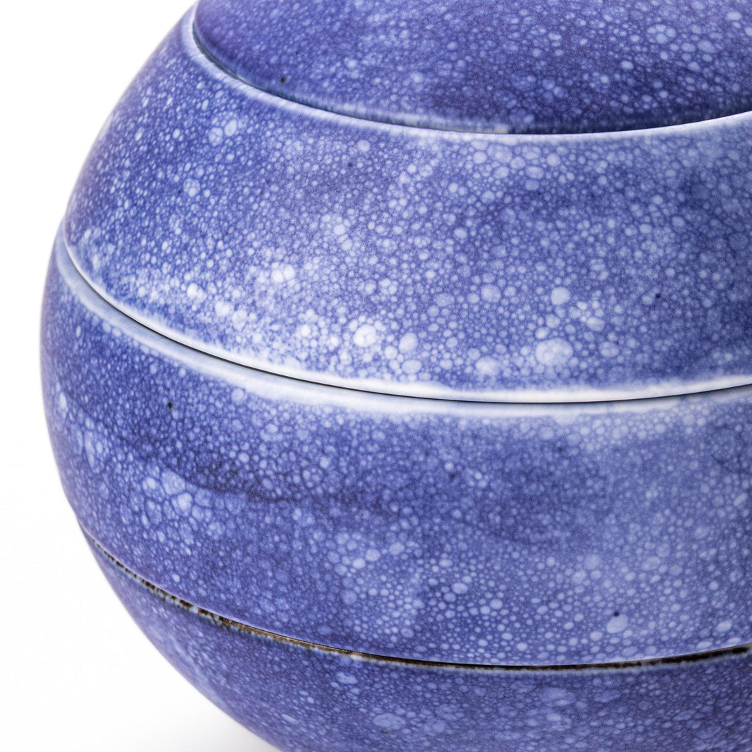Cosmos blue porcelain moon shaped jubako box with speckled glaze