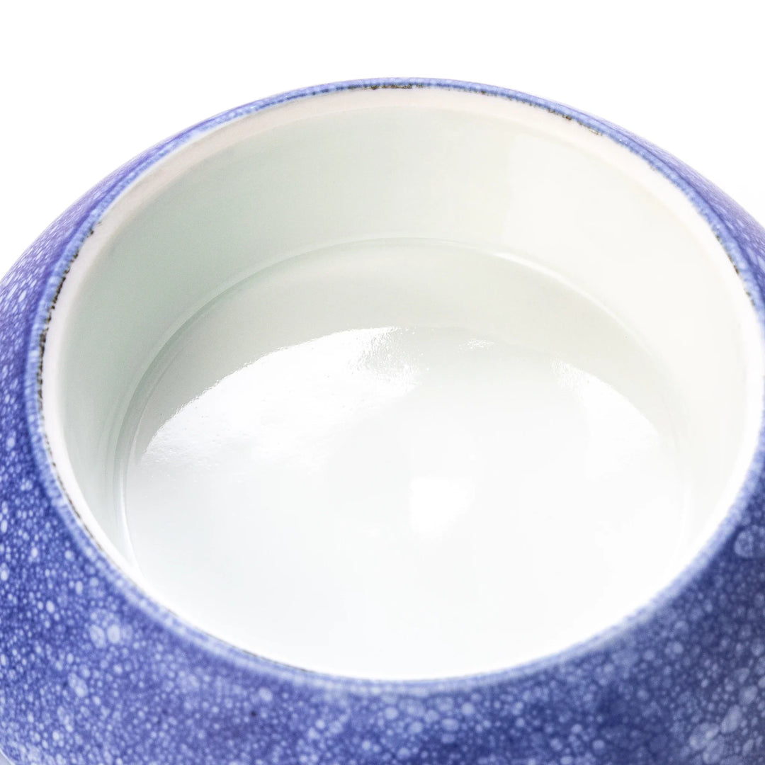 Cosmos blue porcelain moon shaped jubako box with speckled glaze