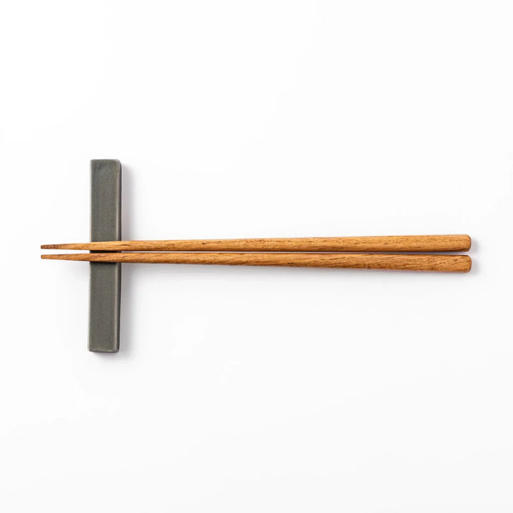 Rectangular ceramic chopstick rest in a soft gray Japandi tone with clean edges and a smooth matte finish