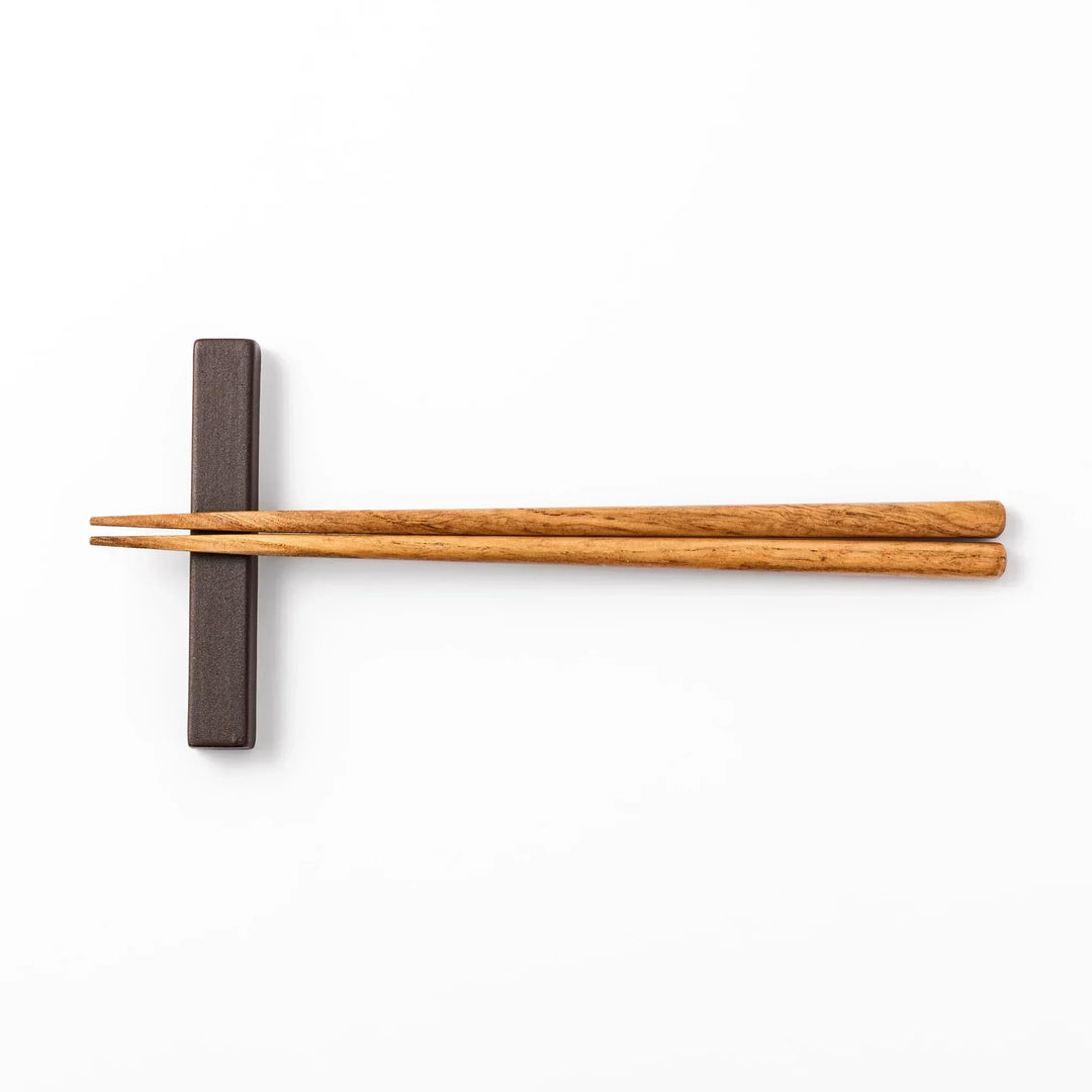 Matte brown rectangular chopstick rest with clean lines and minimalist Japandi style