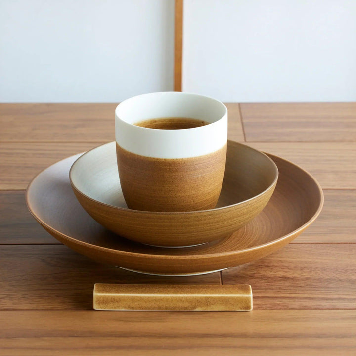 Cozy Japandi 4-Piece Dinnerware Set in beige with a smooth gradient finish, blending modern minimalism and natural warmth for everyday dining.