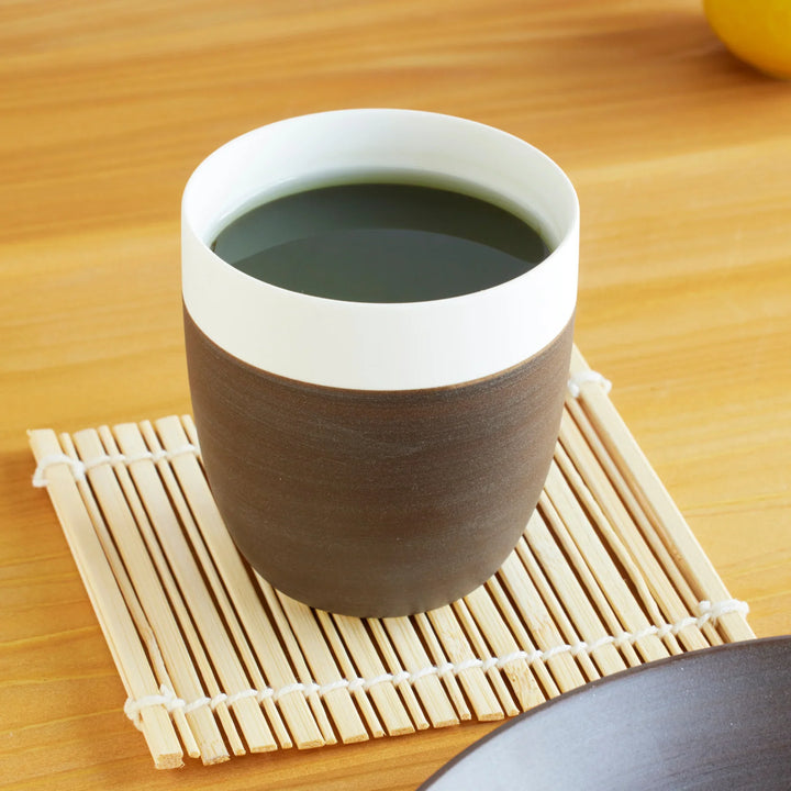 Cozy Japandi Tea Cups with a two-tone brown and white design, blending modern simplicity with natural warmth.