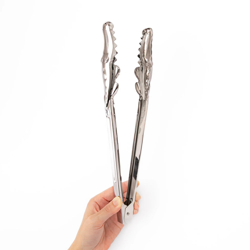 Unique Japanese stainless steel crocodile tongs decorative alligator shape food server for salads BBQ and appetizers