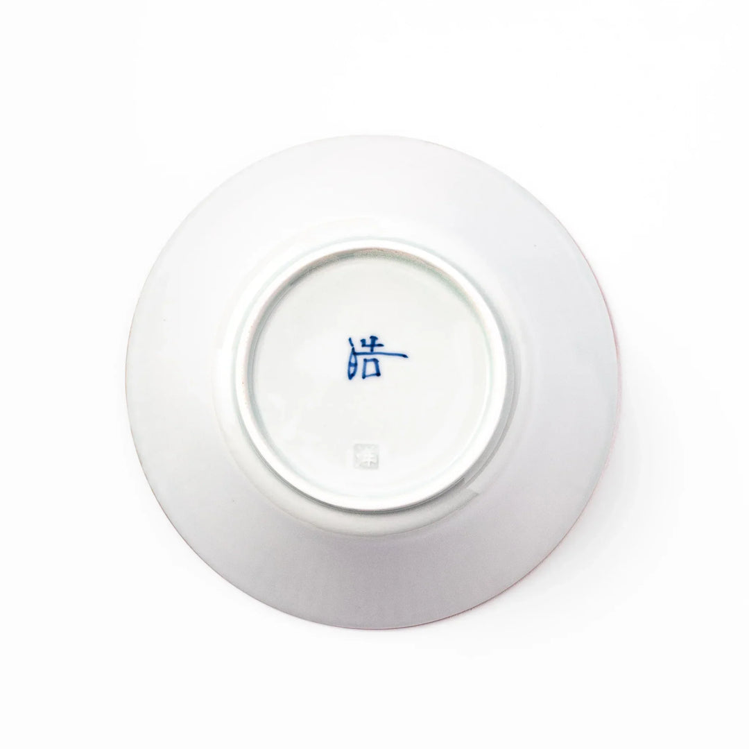 Ridged white bowl with blue floral designs around the inner rim and a brown edge, perfect for cereal, soup, or salad. 