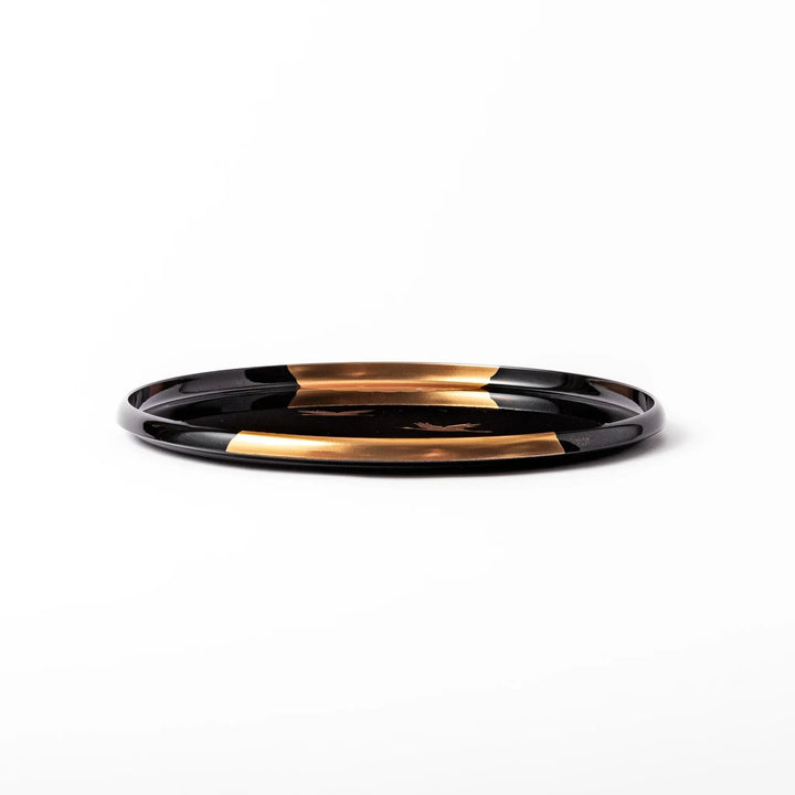 Flying Crane Japanese serving tray with black lacquer base and gold crane and cloud motif for elegant tea.