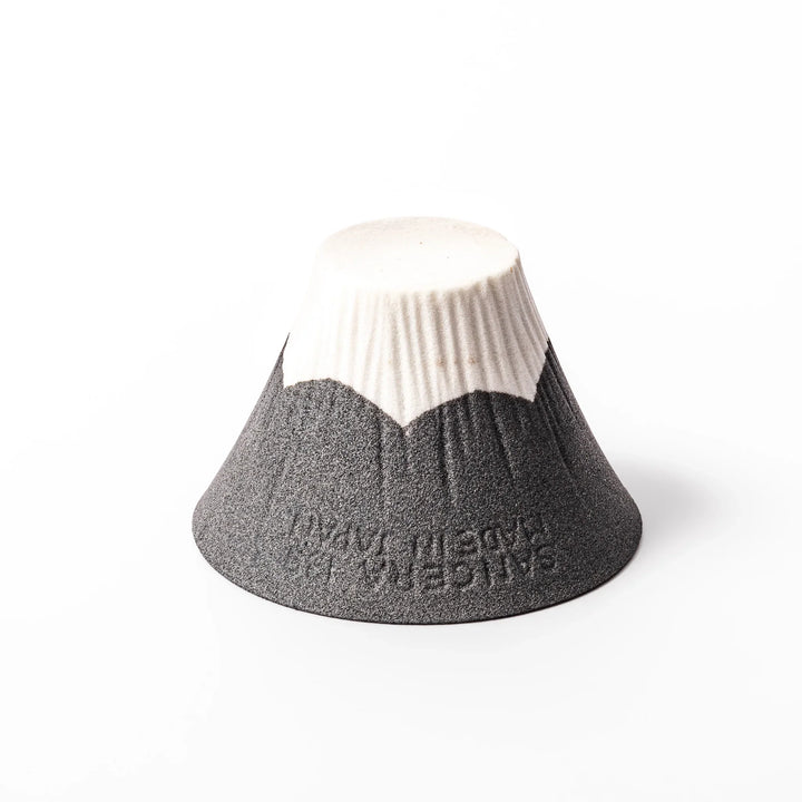 Black Mount Fuji ceramic coffee filter with snowy peak handcrafted in Japan for stylish pour over brewing.