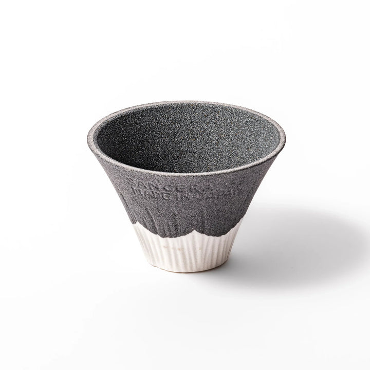 Black Mount Fuji ceramic coffee filter with snowy peak handcrafted in Japan for stylish pour over brewing.
