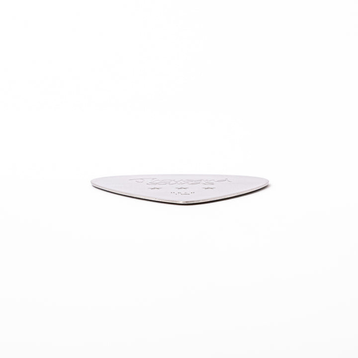 Unique guitar pick shaped stainless steel metal coaster engraved with thousand sounds text and stars