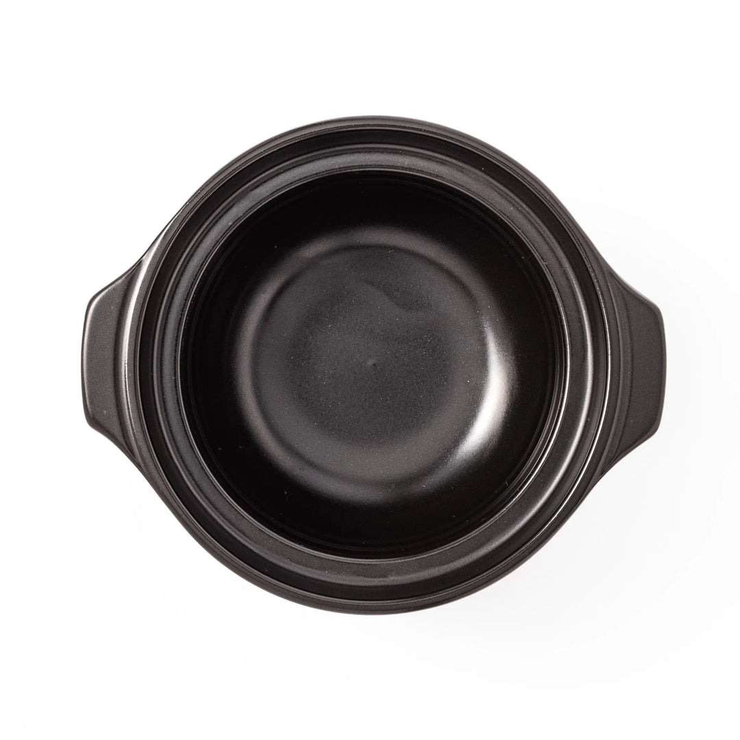 HARIO GohanGama ceramic rice cooker pot with a clear glass lid, designed for traditional Japanese stove top cooking