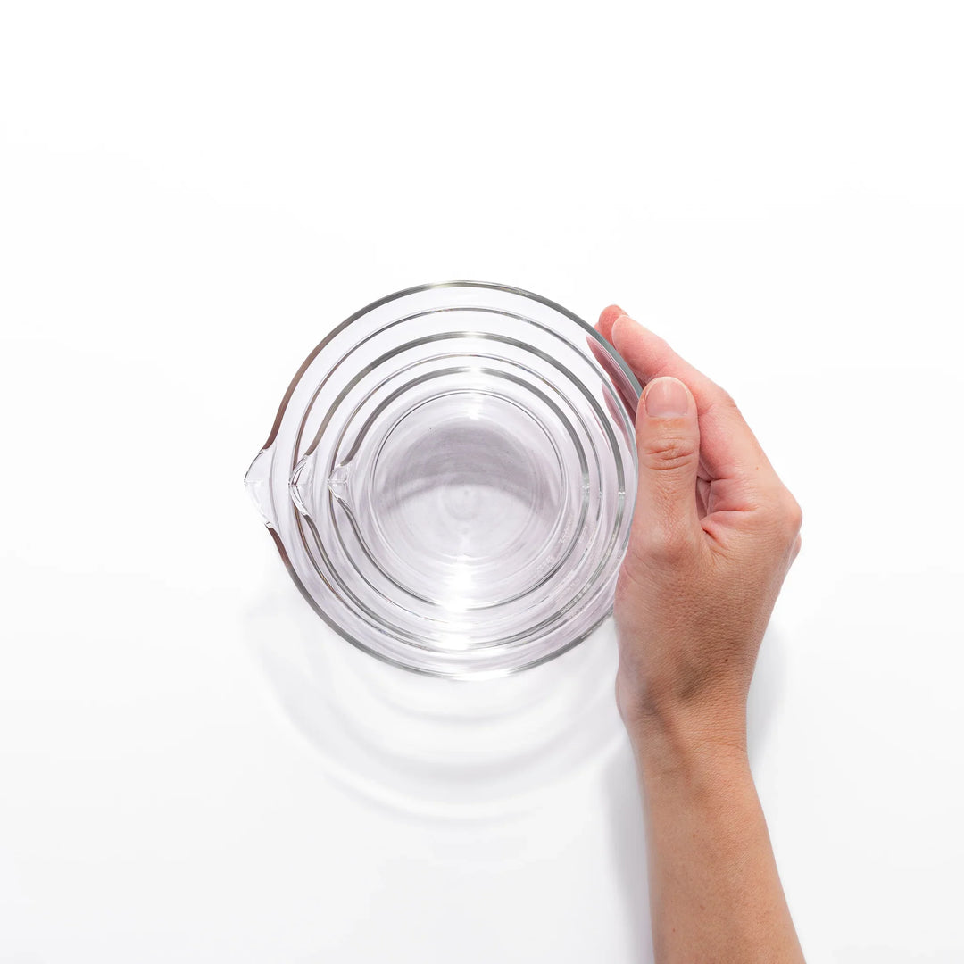 Set of three HARIO heat resistant glass prep bowls with pour spouts, featuring versatile sizes for easy food preparation
