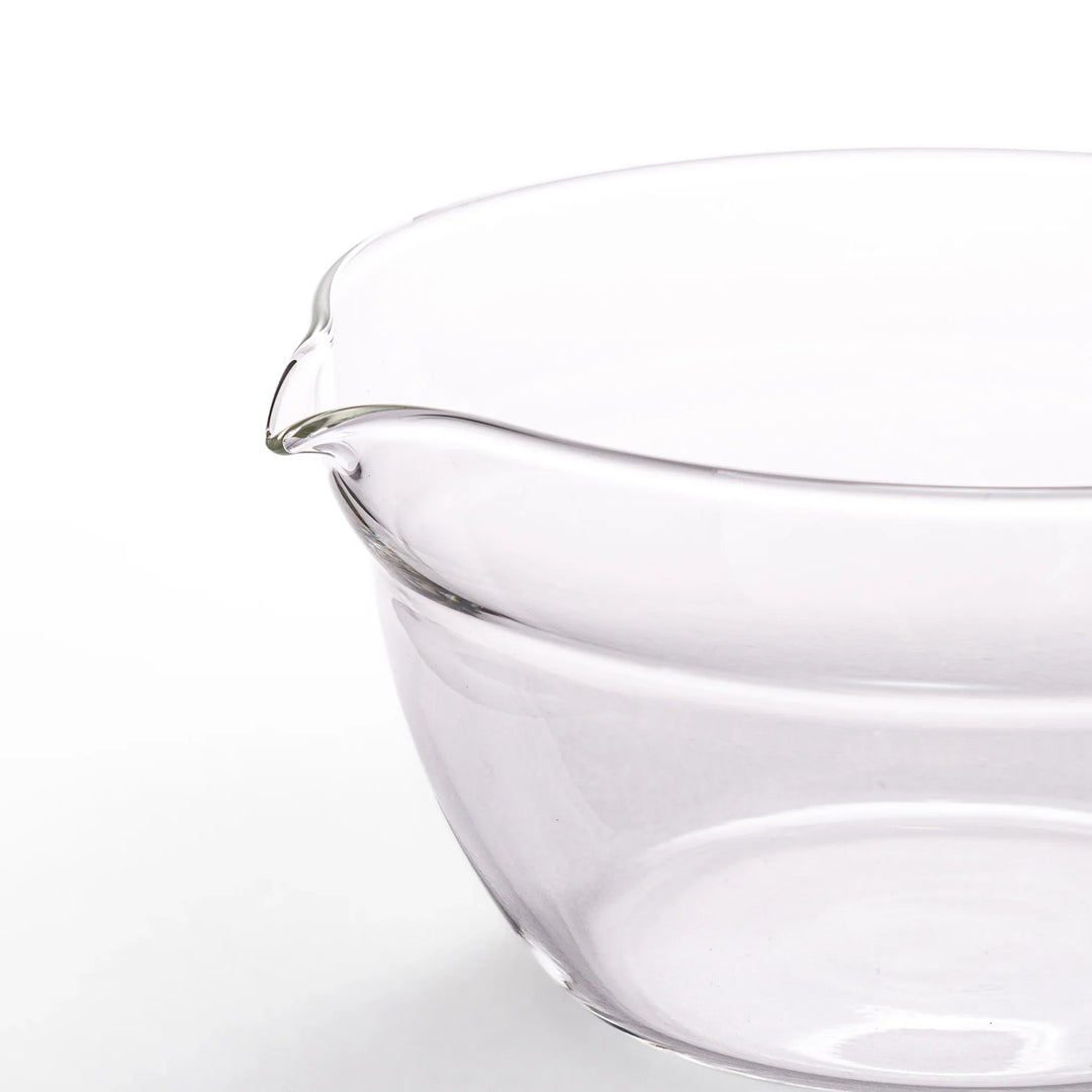 Set of three HARIO heat resistant glass prep bowls with pour spouts, featuring versatile sizes for easy food preparation