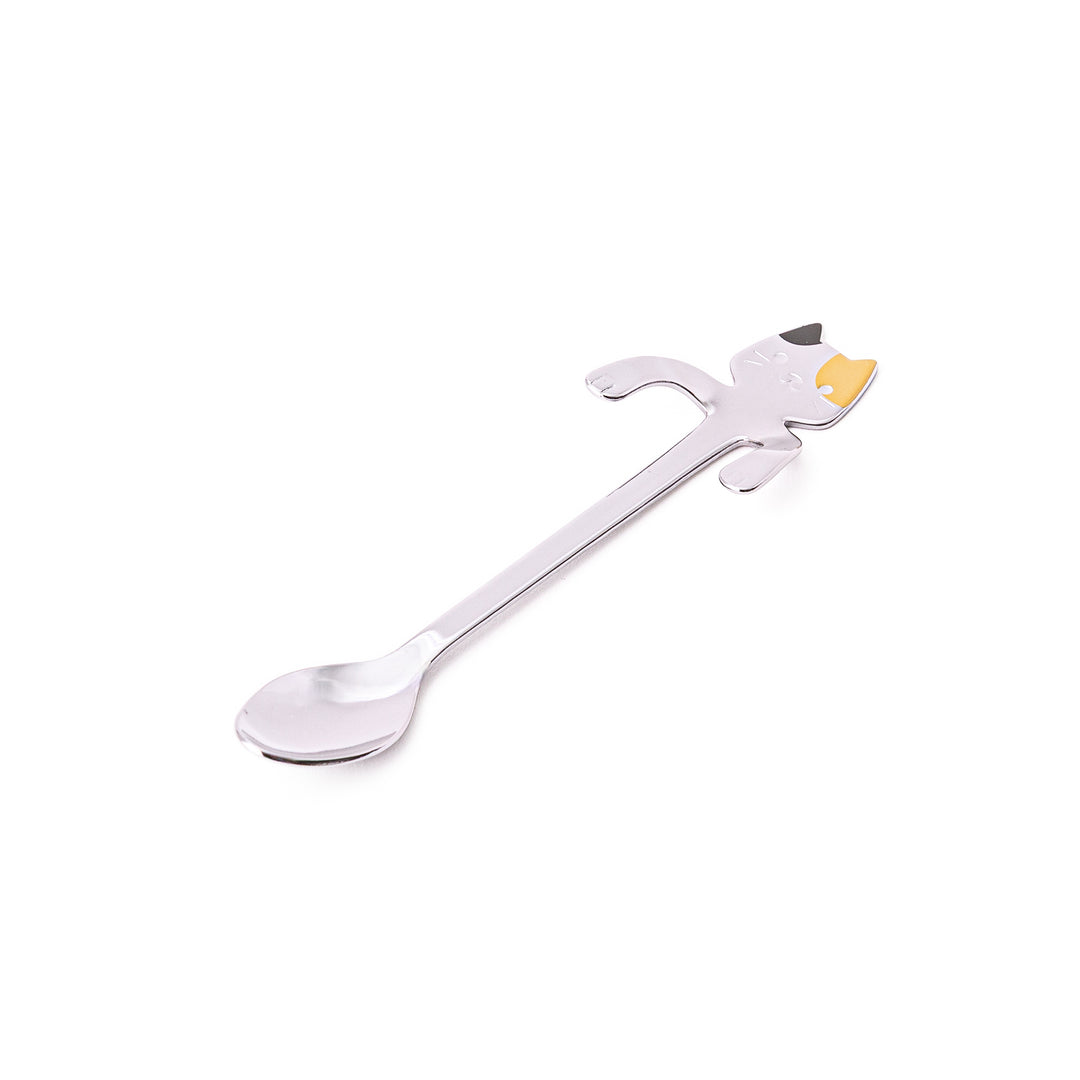 Cute stainless steel calico cat coffee spoon with unique hanging paws design decorative small teaspoon for tea lovers