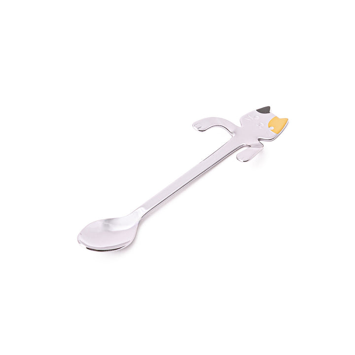 Cute stainless steel calico cat coffee spoon with unique hanging paws design decorative small teaspoon for tea lovers