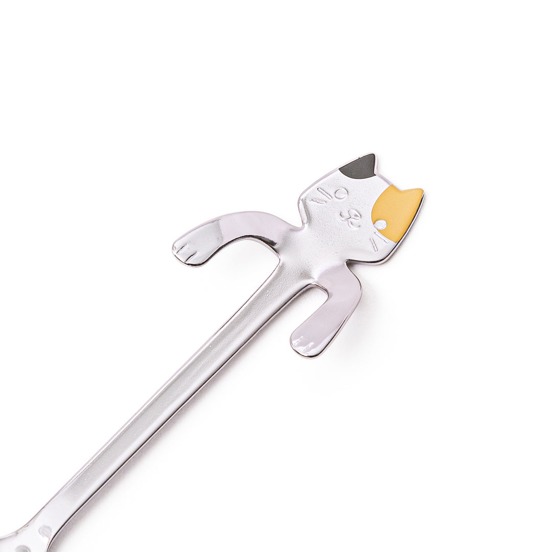 Cute stainless steel calico cat coffee spoon with unique hanging paws design decorative small teaspoon for tea lovers