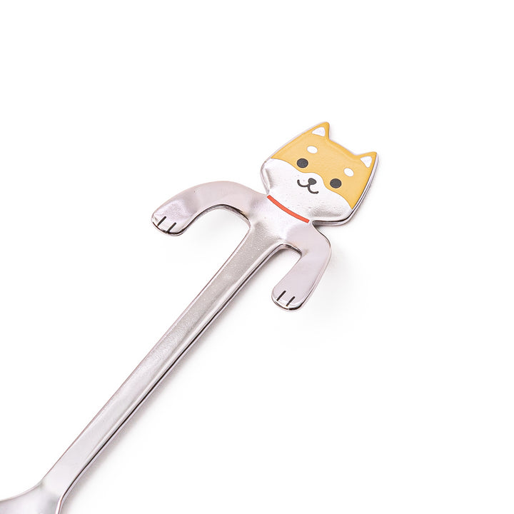 Cute stainless steel Brown Shiba Inu coffee spoon with unique hanging paws design decorative small teaspoon for dog lovers
