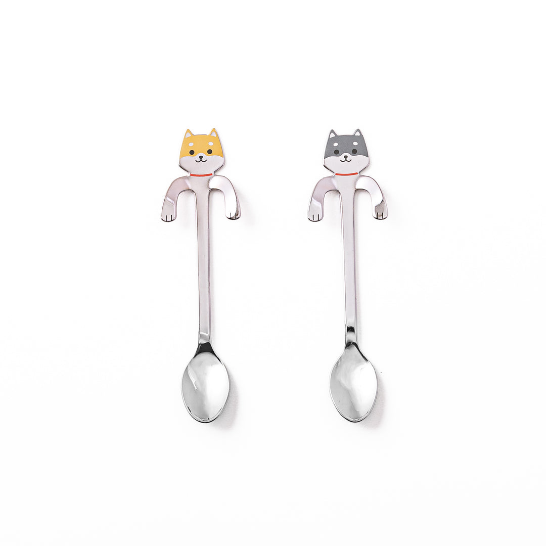 Set of two stainless steel hanging Shiba Inu dog coffee spoons cute Japanese shiba teaspoons kitchen gift for dog lovers