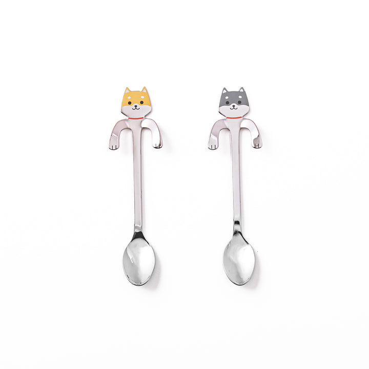 Set of two stainless steel hanging Shiba Inu dog coffee spoons cute Japanese shiba teaspoons kitchen gift for dog lovers