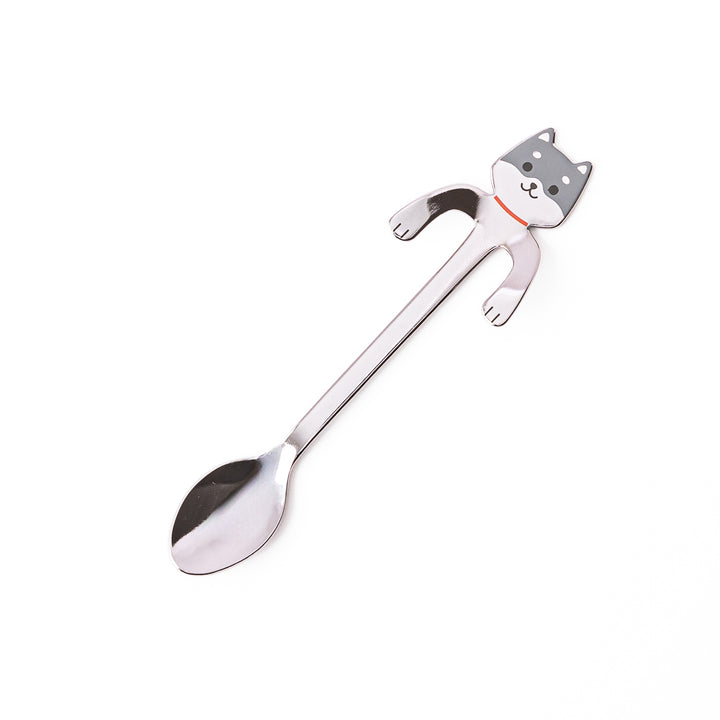 Cute stainless steel Black Shiba Inu coffee spoon with unique hanging paws design decorative small teaspoon for dog lovers