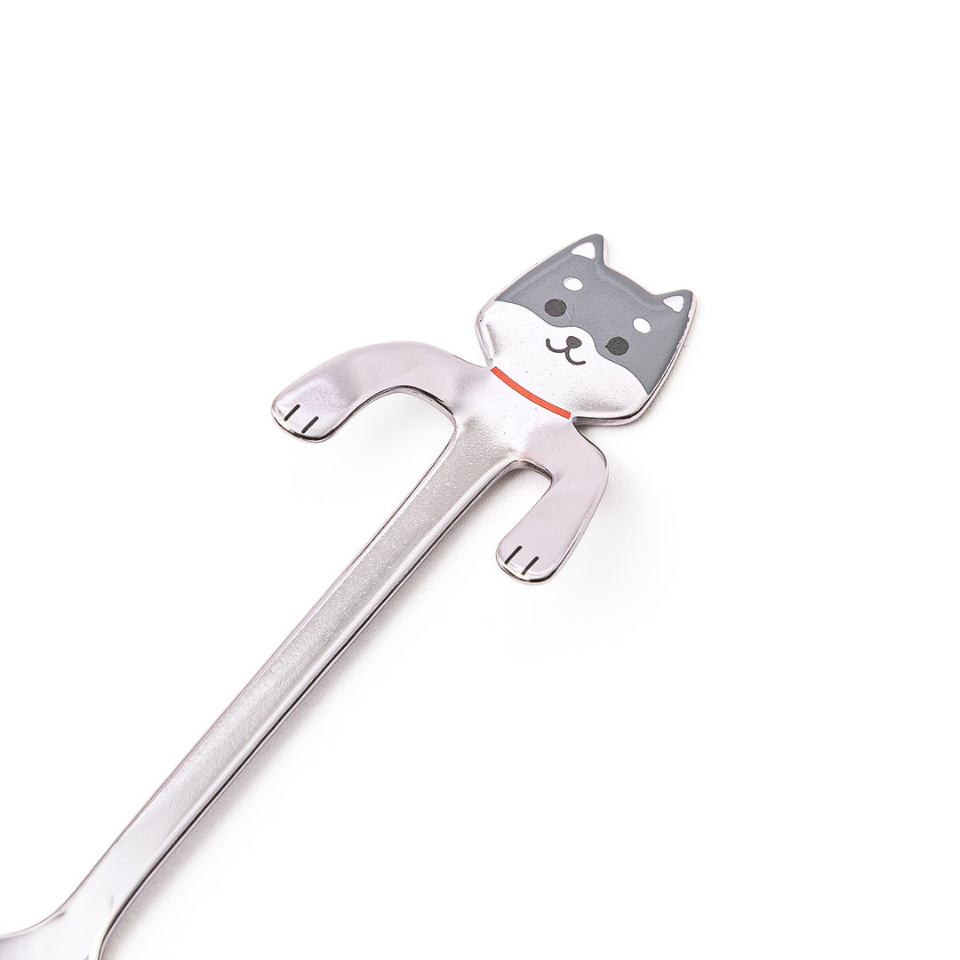 Cute stainless steel Black Shiba Inu coffee spoon with unique hanging paws design decorative small teaspoon for dog lovers