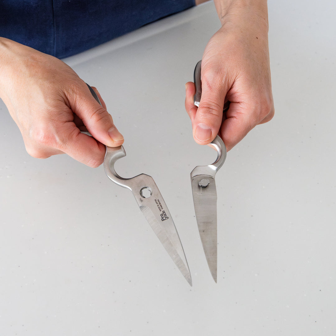Japanese stainless steel kitchen shears separated into two pieces for easy cleaning