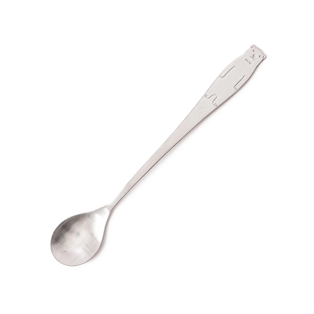 Cute Japanese kakigori spoon featuring polar bear design long handle stainless steel dessert spoon for shaved ice parfait